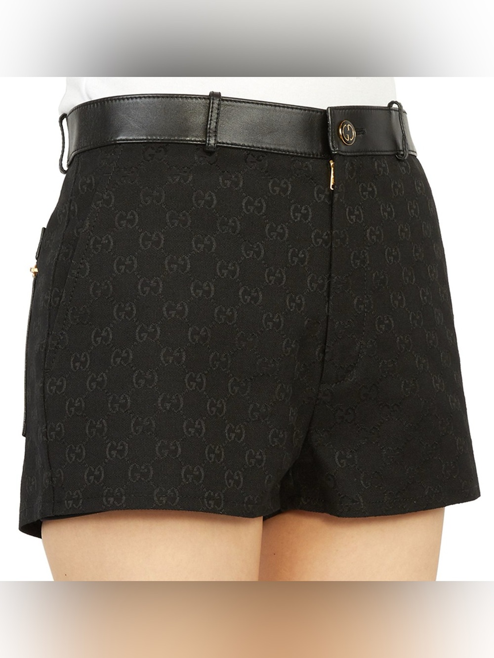 Gucci Canvas Leather Trim Shorts